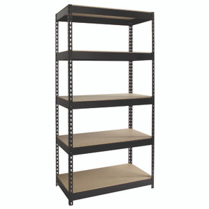 Alera Steel Shelving Unit with Particleboard Shelves, Five-Shelf, 36w x 18d x 72h, Steel, Black