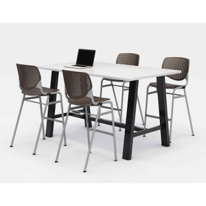 KFI Studios Midtown Bistro Dining Table with Four Brownstone Kool Barstools, 36 x 72 x 41, Designer White