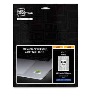Avery PermaTrack Durable White Asset Tag Labels, Laser Printers, 0.5 x 1, White, 84/Sheet, 8 Sheets/Pack