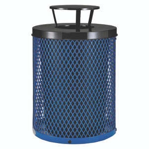 Global Industrial Outdoor Diamond Steel Trash Can, Rain Bonnet Lid, 36 gal, Blue