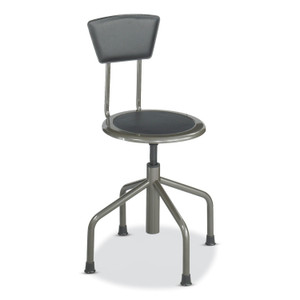 Safco Diesel Low Base Stool with Back, Supports Up to 250 lb, 16" to 22" Seat Height, Black Seat, Black Back, Pewter Base