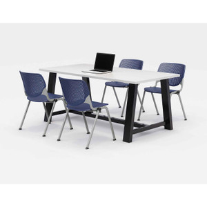 KFI Studios Midtown Dining Table with Four Navy Kool Series Chairs, 36 x 72 x 30, Designer White