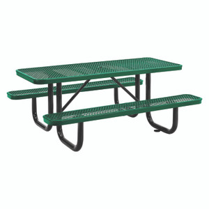 Global Industrial Expanded Steel Picnic Table, Rectangular, 72 x 62 x 29.5, Green Top, Green Base/Legs