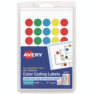 Avery Handwrite-Only Self-Adhesive "See Through" Removable Round Color Dots, 0.75" dia, Assorted, 35/Sheet, 29 Sheets/Pack, (5473)