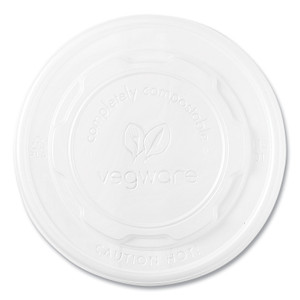 Vegware 115-Series Flat Hot Lids, Compostable, For Use With 115-Series Soup Containers, White, Plastic, 500/Carton
