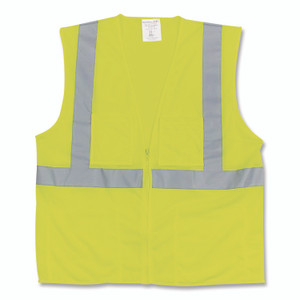 PIP ANSI Class 2 Two-Pocket Zipper Mesh Safety Vest, Large, Hi-Viz Lime Yellow