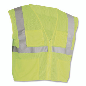 PIP ANSI Class 2 Four Pocket Zipper Safety Vest, Polyester Mesh, 2X-Large, Hi-Viz Lime Yellow