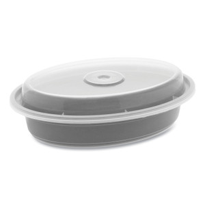 Pactiv Evergreen Newspring VERSAtainer Microwavable Containers, Oval, 12 oz, 6.8 x 4.8 x 1.45, Black/Clear, Plastic, 150/Carton