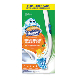Scrubbing Bubbles Fresh Brush Toilet Cleaning System Starter Kit, 19" Wand, 4 Pads, Stand