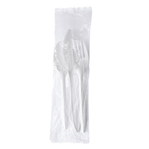 Boardwalk Three-Piece Polystyrene Cutlery Kit, Mediumweight, Fork/Knife/Spoon, Plastic, White, 250/Carton