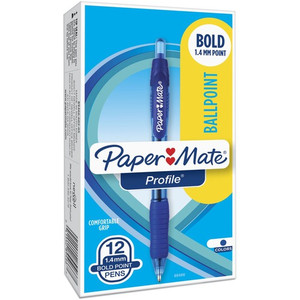 Paper Mate Retractable Profile Ballpoint Pens - 1.4 mm Bold Pen Point - Retractable - Blue Ink - Gel-based - Blue Barrel