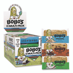 Bobo's Oat Bar Coconut/Chocolate Chip/Original Multipack, 3 oz Individually Wrapped, 12/Box
