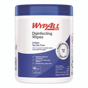 WypAll Disinfecting Wipes, 1-Ply, 5.16 x 8.5, Fresh Scent, White, 185 Sheets/Canister, 3 Canisters/Carton