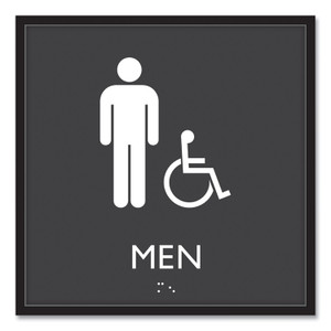 Headline Sign ADA Sign, Men Accessible, Plastic, 8 x 8, Clear/White