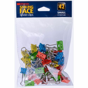 Officemate Smiling Face Binder Clips, Small, Asst Color, 42 Pcs - Small - 2.9" Length x 0.8" Width - 0.38" Size Capacity - Foldable, Removable Handle - Assorted, Green, Blue, Yellow, Red