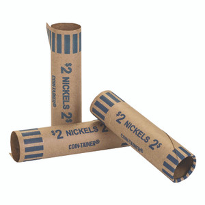 CONTROLTEK Crimped End Coin Wrappers, Nickels, $2, 1,000 Wrappers/Pack