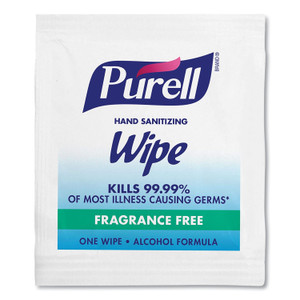 PURELL Premoistened Sanitizing Hand Wipes, Individually Wrapped, 5 x 7, Unscented, White, 1,000/Carton (GOJ90211M) View Product Image