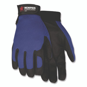 MCR Safety Clarino Synthetic Leather Palm Mechanics Gloves, Blue/Black, X-Large