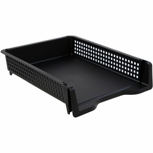 Business Source Stackable Letter Tray - Stackable, Front Loading - Black - Plastic - (BSN42571)
