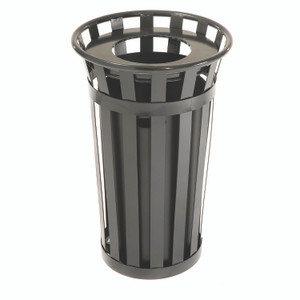 Global Industrial Outdoor Slatted Steel Trash Can, 24 gal, Black