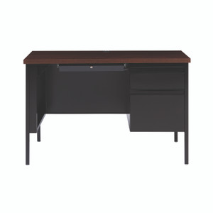 Alera Single Pedestal Steel Desk, 45" x 24" x 29.5", Mocha/Black, Black Legs
