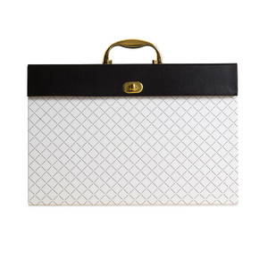 U Brands Expanding File Box, 5.25" Expansion, 19 Sections, Twist-Lock Latch Closure, 2/5-Cut Tabs, Letter Size, White/Black/Gold