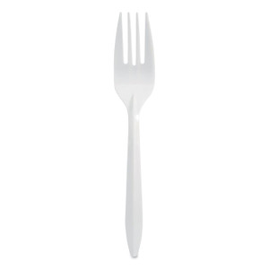 Berkley Square Mediumweight Polypropylene Cutlery, Fork, Plastic, White, 1,000/Carton BSQ1012000