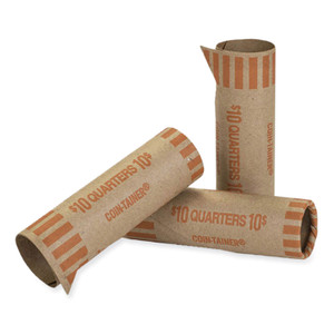 CONTROLTEK Gunshell Crimped-End Coin Wrapper, Quarters, $10.00, Kraft/Orange, 1,000/Carton