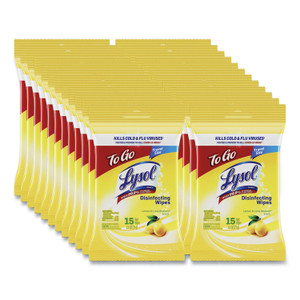 LYSOL Brand Disinfecting Wipes Flatpacks, 1-Ply, 6.69 x 7.87, Lemon and Lime Blossom, White, 15 Wipes/Flat Pack, 24 Flat Packs/Carton