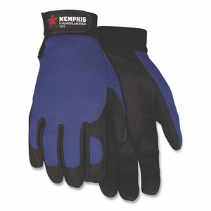 MCR Safety Clarino Synthetic Leather Palm Mechanics Gloves, Blue/Black, Medium