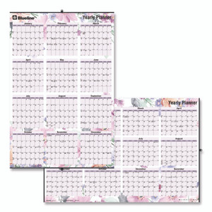 Blueline Yearly Laminated Wall Calendar, Tropical Watercolor Artwork, 36 x 24, White/Sand/Orange Sheets, 12-Month (Jan-Dec): 2025