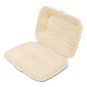 Boardwalk Bagasse PFAS-Free Food Containers, Hoagie/Hinged Lid, 6 x 3 x 9, Tan, Sugarcane, 250/Carton