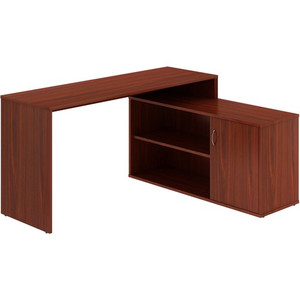 LYS L-Shape Workstation with Cabinet - Laminated L-shaped Top - 200 lb Capacity - 29.50" Height x 60" Width x 47.25" Depth - Assembly Required - Mahogany