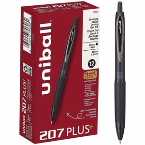 uniball™ 207 Plus Retractable Gel Pens - 0.5 mm Pen Point - Medium Marker Point - Retractable - Black Ink - Gel-based, Nanofiber Ink