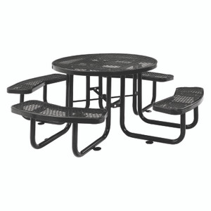 Global Industrial Expanded Steel Picnic Table, Round, 46" Dia x 29.5"h, Black Top, Black Base/Legs
