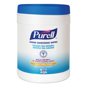 PURELL Sanitizing Hand Wipes, 6.75 x 6, Fresh Citrus, White, 270 Wipes/Canister