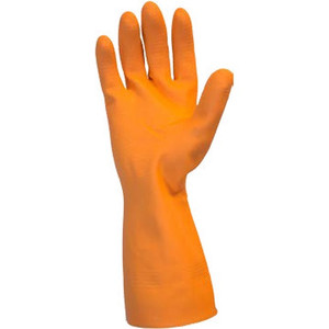 Safety Zone Orange Neoprene Latex Blend Flock Lined Latex Gloves - 28 mil Thickness x 12" Glove Length - Chemical Protection - Medium Size - Orange - Fish Scale Grip, Flock-lined