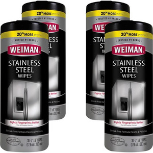 Weiman Stainless Steel Wipes - Streak-free, Fingerprint Resistant, Dust Resistant, Dirt Resistant, Pre-moistened, Grease Resistant, pH Neutral - White - 30/Tub - (WMN92ACT)