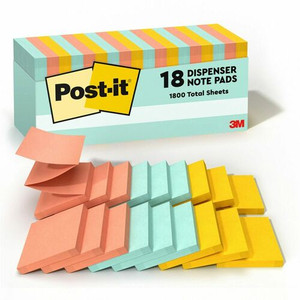 Post-it Dispenser Notes - Beachside Caf&eacute Color Collection - 3" Flag/Note Width x 3" Flag/Note Length - Rectangle - Fresh Mint, Sunnyside, Papaya Fizz