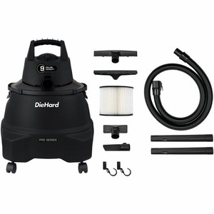 DieHard 9-Gallon 5.5 HP Pro Wet/Dry Vacuum - 9 gal - Squeegee, Hose, Wand, Filter, Crevice Tool, Pick-up Tool, Floor Tool - Wet Surface, Dry Surface - 10 ft Cable Length - 7 ft Hose Length
