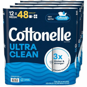 Cottonelle Ultra Clean Toilet Paper - 1 Ply - 248 Sheets/Roll - White - Paper, FiberPack - 12/Pack