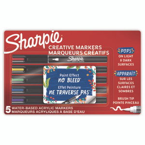 Sharpie Creative Markers, Fine Brush Tip, Assorted Colors, 5/Pack