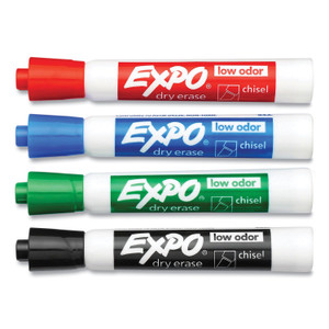 EXPO Low-Odor Dry-Erase Marker, Peggable Card, Broad Chisel Tip, Assorted Colors, 4/Pack