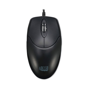 Adesso Three-Button Desktop Optical Scroll USB Mouse, USB 2.0, Left/Right Hand Use, Black