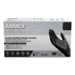 AMMEX Professional Nitrile Exam Gloves, Powder-Free, 3 mil, Large, Black, 100/Box, 10 Boxes/Carton