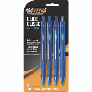 BIC GLIDE Bold Ballpoint Pen, Retractable, Bold 1.6 mm, Blue Ink, Translucent Blue Barrel, 4/Pack BIC GLIDE Bold Ballpoint Pen, Retractable, Bold 1.6 mm, Blue Ink, Translucent Blue Barrel, 4/Pack