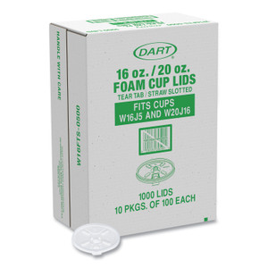 Dart Lids for Foam Cups and Containers, Fits 16 oz/20 oz Hot Cups, Plastic, Translucent, 1,000/Carton