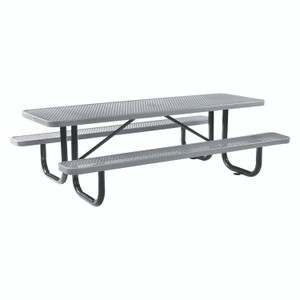 Global Industrial Expanded Steel Picnic Table, Rectangular, 96 x 62 x 29.5, Gray Top, Gray Base/Legs