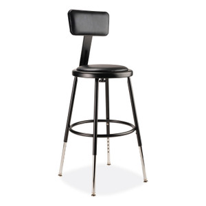 NPS 6400 Series Height Adjustable Heavy Duty Vinyl Steel Stool with Backrest, Supports 300 lb, 19" to 27" Seat Height, Black