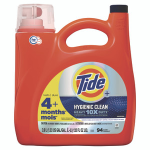 Tide Hygienic Clean Heavy 10x Duty HE Liquid Laundry Detergent, Original Scent, 132 oz Pour Bottle, 4/Carton